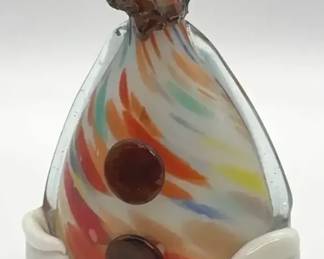 Muranostyle HandBlown Art Glass Decorative Bottle w Stopper Decanter with clownlike headpiece