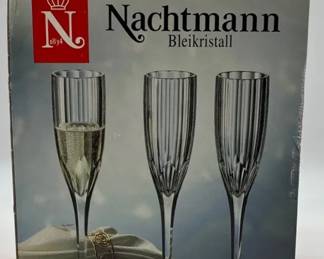 Nachtmann Set of six vintage Bohemian crystal ribbed champagne flutes.
