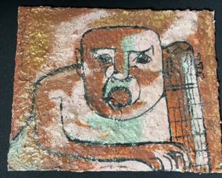 Signed Folk Art Figurative Painting on Board Jacobo Montes de Oca