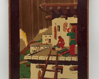 Vintage 3D Wooden Wall Art Depicting Southwestern Pueblo Scene