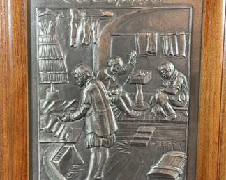 Vintage Framed German Pewter Relief Plaque Der Schuster The Shoemaker, West Germany