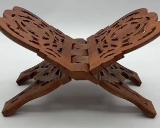 Vintage handcarved wooden foldable book stand with floral motifs.Pierced Lattice Design