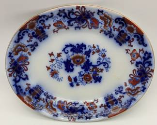Royal Doulton Nankin pattern flow blue oval serving dish.