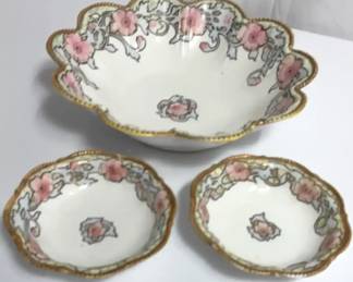 Antique Noritake Morimura HandPainted Nippon Porcelain Bowl  Butter Pats  3 Pieces