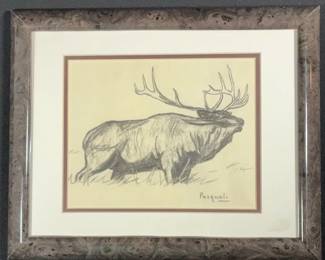 Framed Elk Print Signed Pasquali Wildlife Art