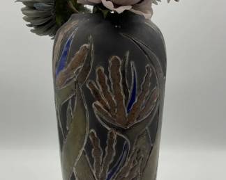 1987 D.H. Miller HandThrown Art Pottery Vase with Incised Floral Design