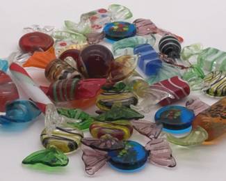 Muranostyled Large Lot of HandBlown Art Glass Candy  Colorful Mixed Pieces