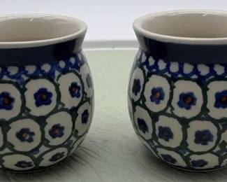 A pair of handpainted Boleslawiec Polish pottery votive holders.