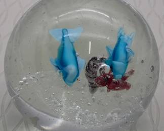 Vintage Art Glass Paperweight HandBlown Fish Aquarium Scene