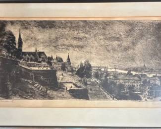 Signed Hungarian Etching Budapest Cityscape by Istvn Erdlyi