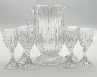 A Bleikristall crystal pitcher with a set of six crystal glasses