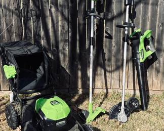 Greenworks 40V Cordless Electric Lawn Mower, String Trimmer, and Leaf Blower Set