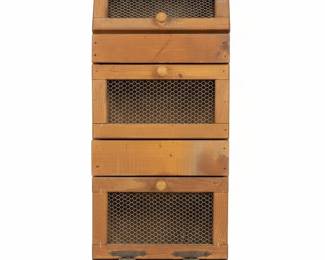 Vintage Wooden Vegetable Bin with Wire Mesh Drawers