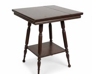 Antique Spool Leg Side Table with Lower Shelf