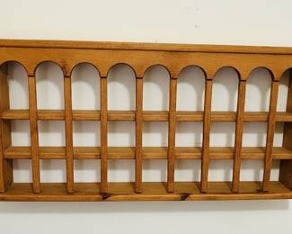 Vintage Oak Wall Curio Shelf with Assorted Collectibles