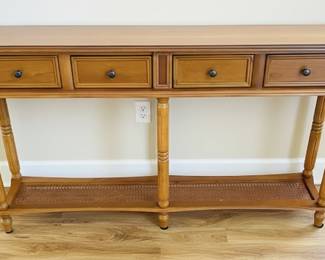 Console Table with Four Drawers and Cane Shelf