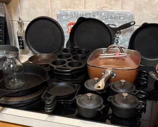 Assorted Cast Iron Cookware and Copper Cookware