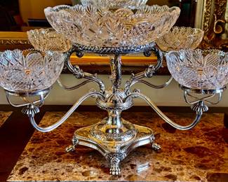 Mid 1800s sterling silver and cut glass Epergne from Jack Sutton NOLA via London, UK