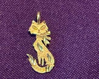 14k Gold Cat Charm