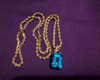 14K Gold Blue Topaz Necklace