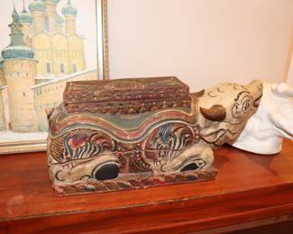  Balinese Carved Pig Wood Sculpture Folk Art offer Box