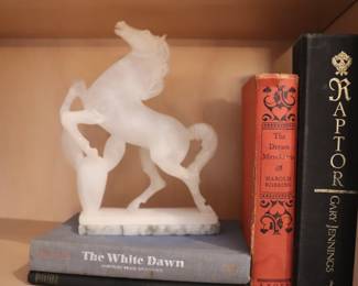  Vintage white alabaster rearing horse sculpture on marble Base