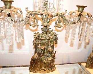  Victorian Girandole Candelabra Candlesticks with Original Prisms