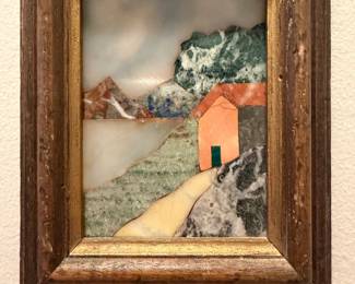 Vintage Florentine Pietra Dura Barn In Landscape Scene Art