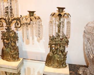  Victorian Girandole Candelabra Candlesticks with Original Prisms
