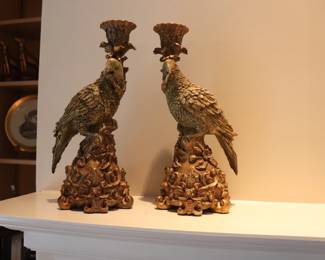 Pair DICK HSIAO Carved Composite Bird Candlesticks