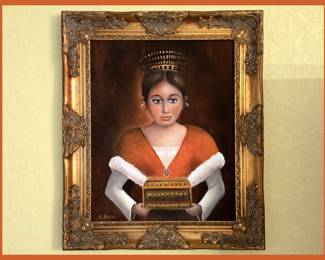 Christiane Belle Oil of a Pretty Woman with a Box