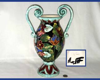 Tall Majolica Type Vase Cerat Monaco or Vallauris