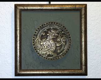 Korean Brass Rooster Framed Plaque