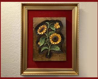 Carved Wooden Sunflowers Framed