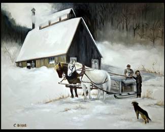 Unframed Christiane Belle's Winter Farm Scene