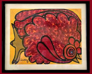 Signed Celestino Painting of an Whimsical Rooster 