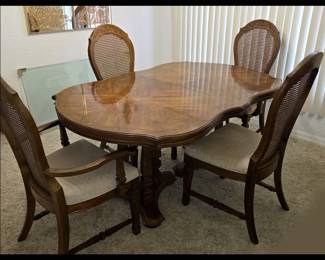 Vintage Dinette Set with Caned Back Chairs and Extra Leaf 