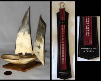 Bone Boat and Unusual leather Calendar from France 