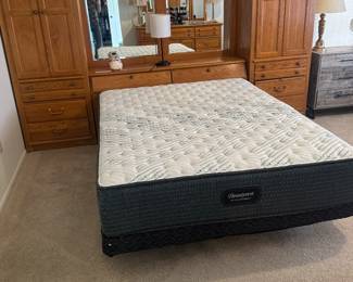 Beauty rest Queen bed with oak storage headboard
