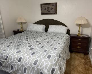 Complete Bed , Modern Night Stands, Brass Lamps