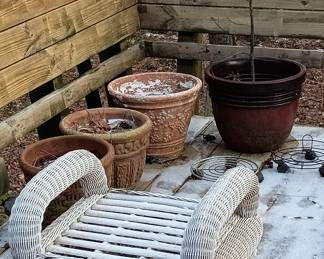 Lots of outdoor planters and pots of all sizes