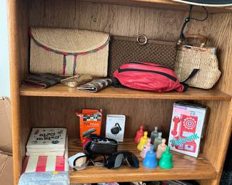 new & vintage handbags & hats. vintage kids bells & telephone bank, etc.