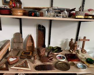 carved wood, ashtrays, candle holders, mirrors & frames - new & vintage