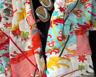 A mid-20th-century (likely 1940s–1960s)
hand-painted silk child’s ceremonial kimono set, including footwear,
deaccessioned from the Newark Museum.