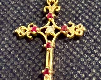 10 K cross with rubies and diamond 2.09 g
