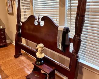 King size cherry finish four poster bed with side rails