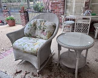 Wicker rocker and round table