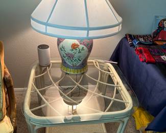 Rattan Table & Lamp