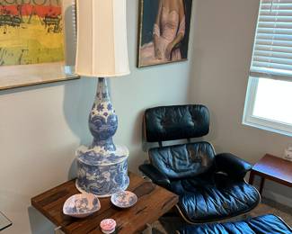 Eames chair                                                                                Wiinblatt lamp & dishes