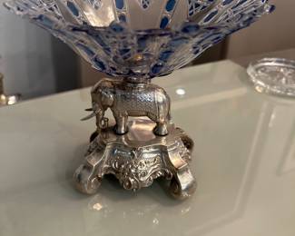 Silver base elephant--hallmarked with glass bowl